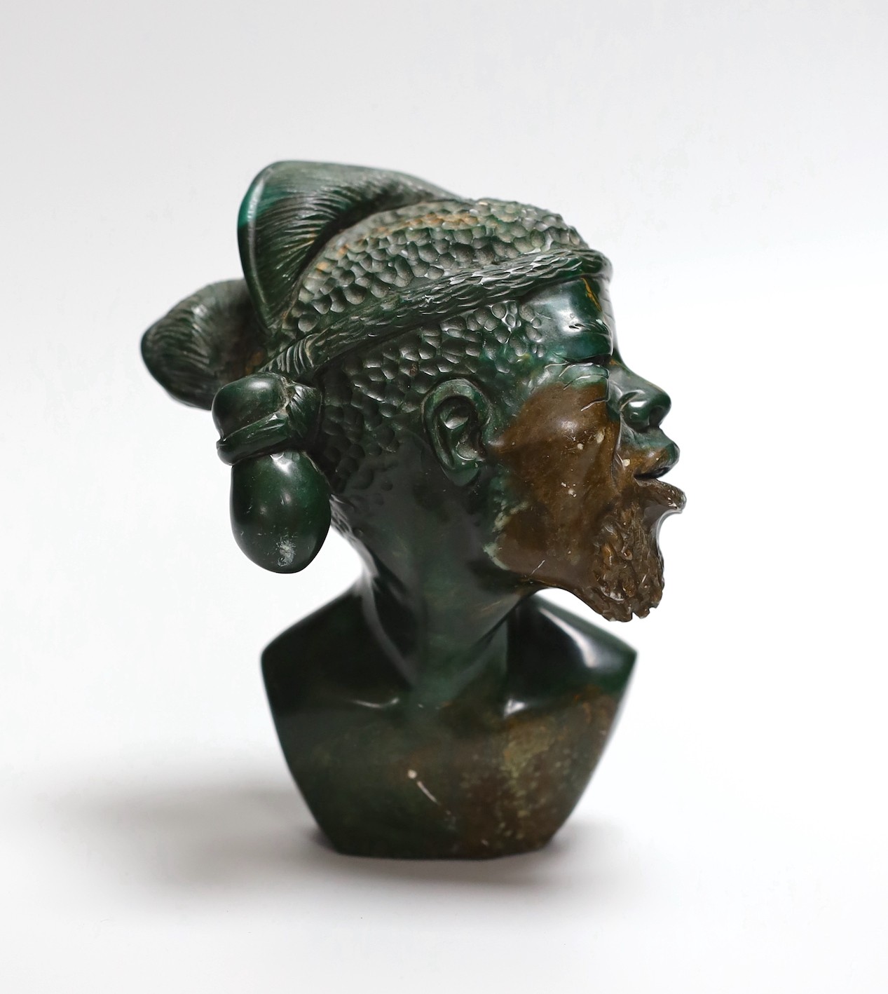 A South African carved verdite portrait bust, 15cm